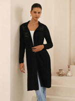 Iris Maxi Knitted Cotton Cardigan with Collar - Black - Style House Fashion Iris Maxi