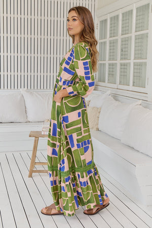 Tabitha Maxi Dress with V Neck Buttoned Through - Mystic Matcha - Style House Fashion