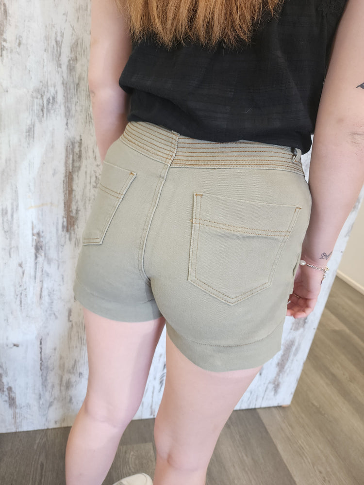 Country Denim Jodie Stretch High Rise Cargo Shorts Light Khaki - Style House Fashion Country Denim Country Denim