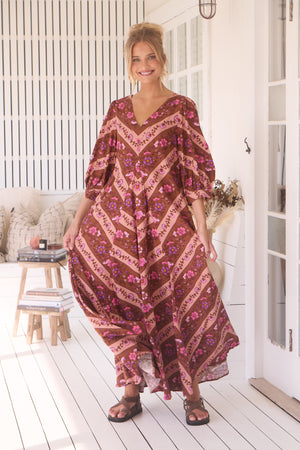 Jaase London Maxi Dress with V Neck Relaxed Shift - Savanna - Style House Fashion Jaase