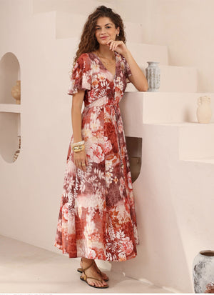 Iris Maxi Stacey Maxi Dress with V Neck Flutter Sleeve Empire Waist - Rylee - Style House Fashion Iris Maxi
