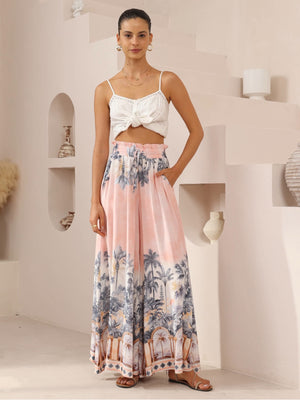 Iris Maxi Palazzo Pants with Drawstring Waist Wide Leg - Pink Paradise