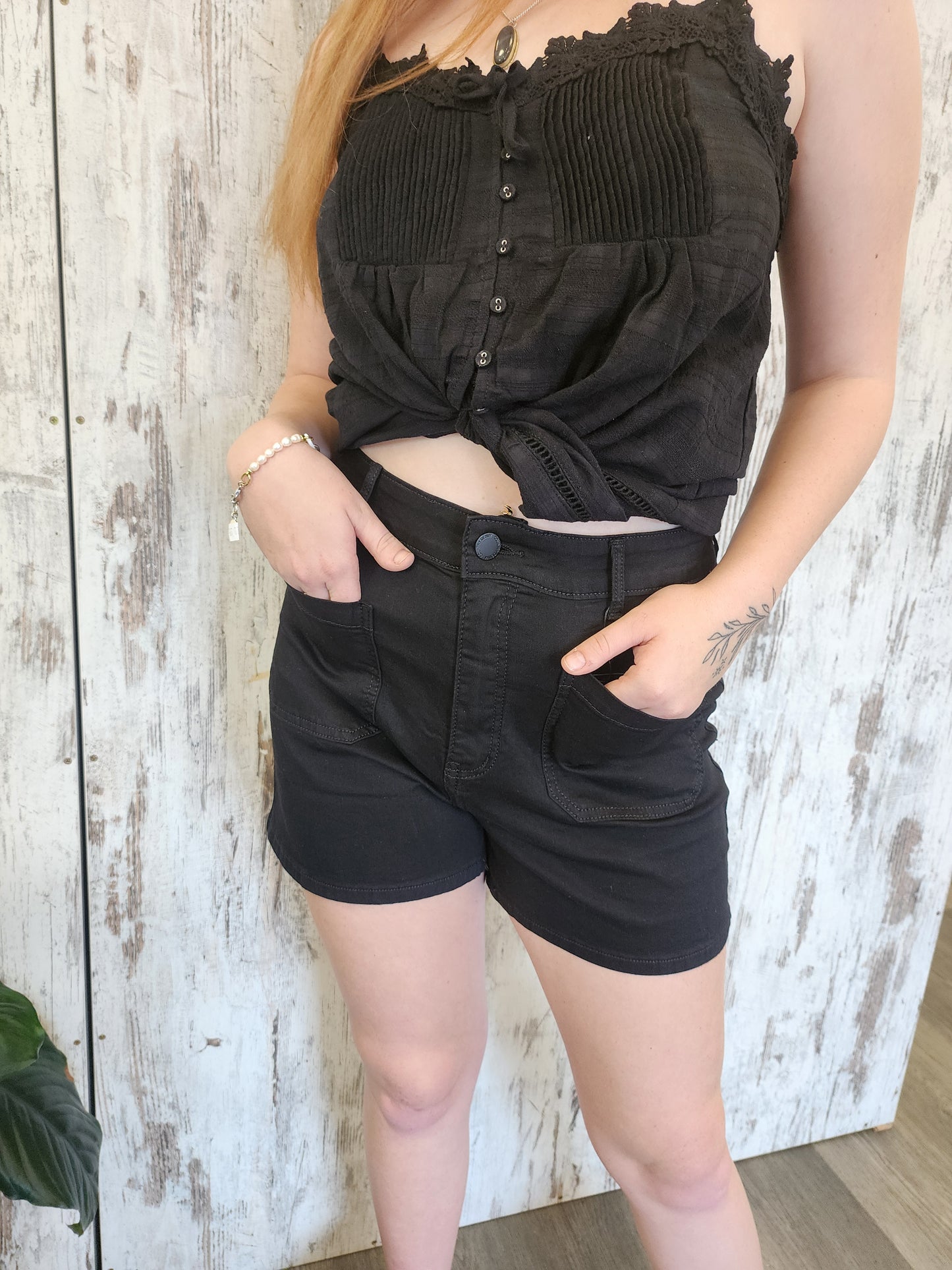 Country Denim Jessie High Rise Stretch Shorts - Black - Style House Fashion Country Denim