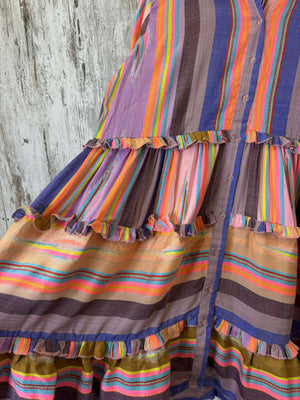 Joop & Gypsy Carolina Jacquard Dress with V-Neck Collar Pockets - Multi Striped