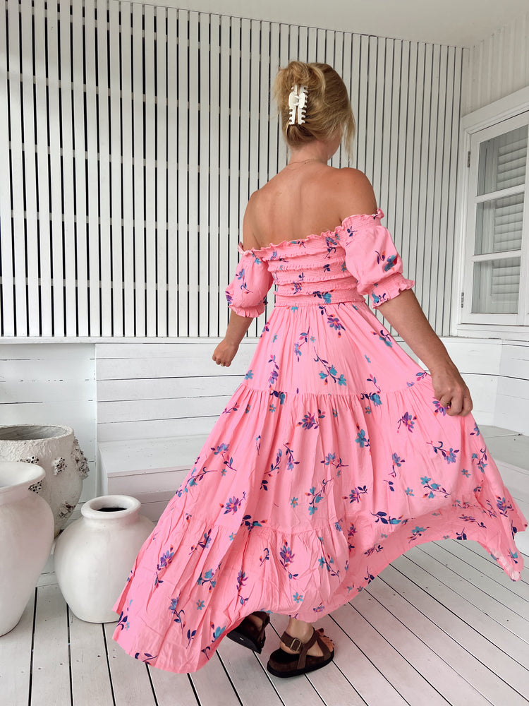 The Claudette Maxi is a sweet and special full skirt tiered Shirred bodice dress 