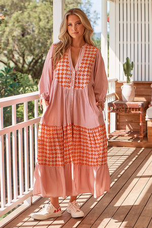 Jaase Ria Midi Dress with Pockets V Neck Buttoned Through - Winny