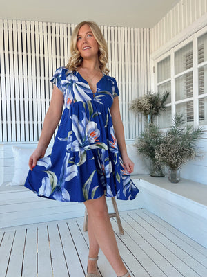 Jaase Tracey Mini Dress V Neck Short Shell Sleeve Button Bodice - Asteria - Style House Fashion Jaase