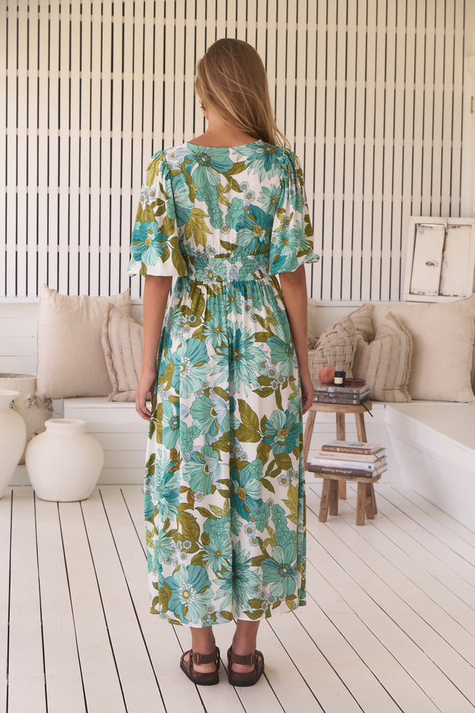 Jaase Daphne Maxi Dress with V-Neck A-Line Skirt Puff Sleeve - Amaya - Style House Fashion Jaase Jaase