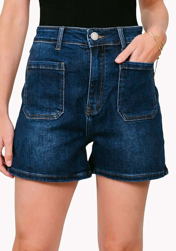 Country Denim Jessie High Rise Stretch Shorts - Dark Blue