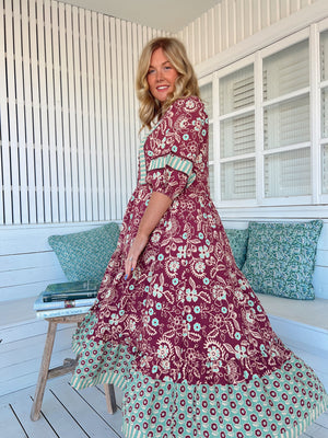 Jaase Mila Midi Dress with V Neck Buttoned Bodice Half Sleeve - Athena - Style House Fashion Jaase