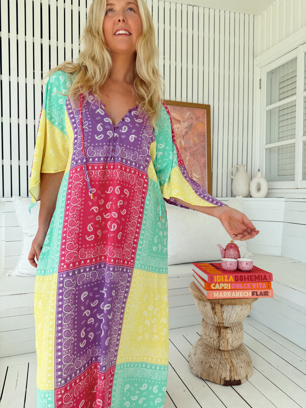 Jaase Bree Maxi Dress with V Neck Button Bodice Hankerchief Sleeve - Sunspell - Style House Fashion