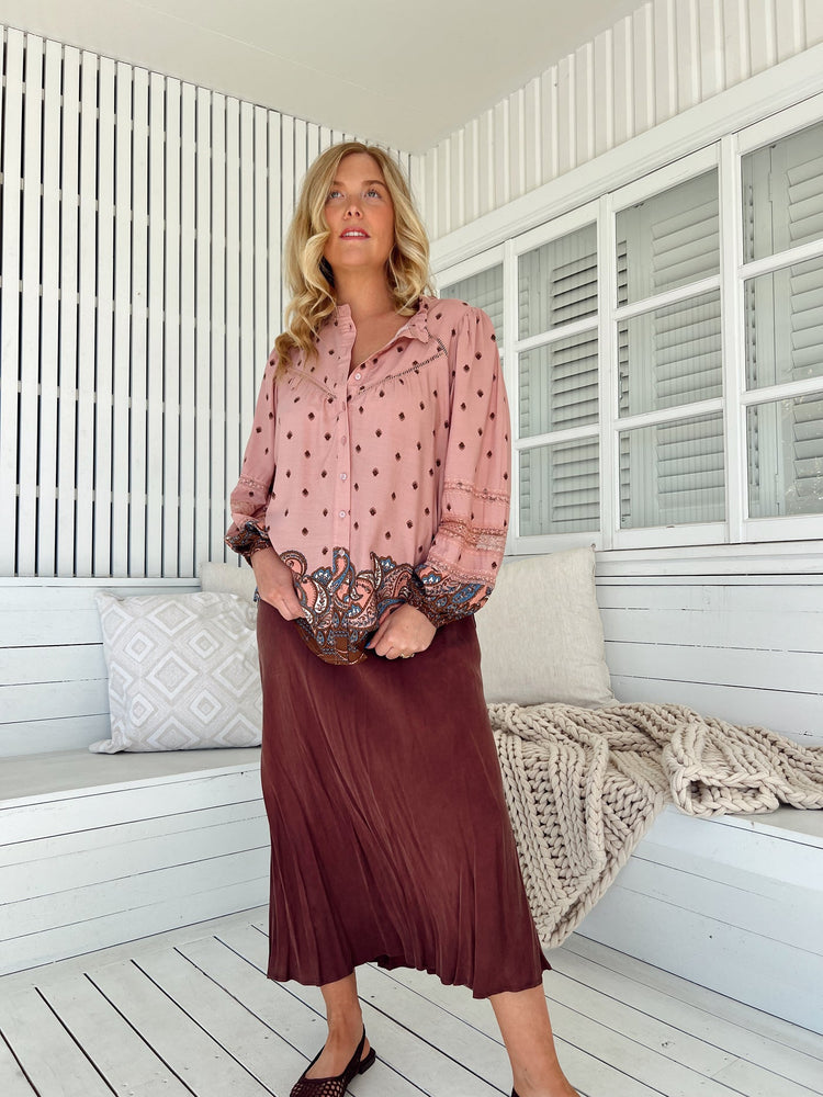 Jaase Eliza Blouse with V-Neck Lace Buttons Balloon Sleeve - Seraphina - Style House Fashion Jaase Jaase