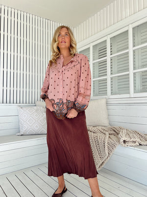Jaase Eliza Blouse with V-Neck Lace Buttons Balloon Sleeve - Seraphina - Style House Fashion Jaase Jaase