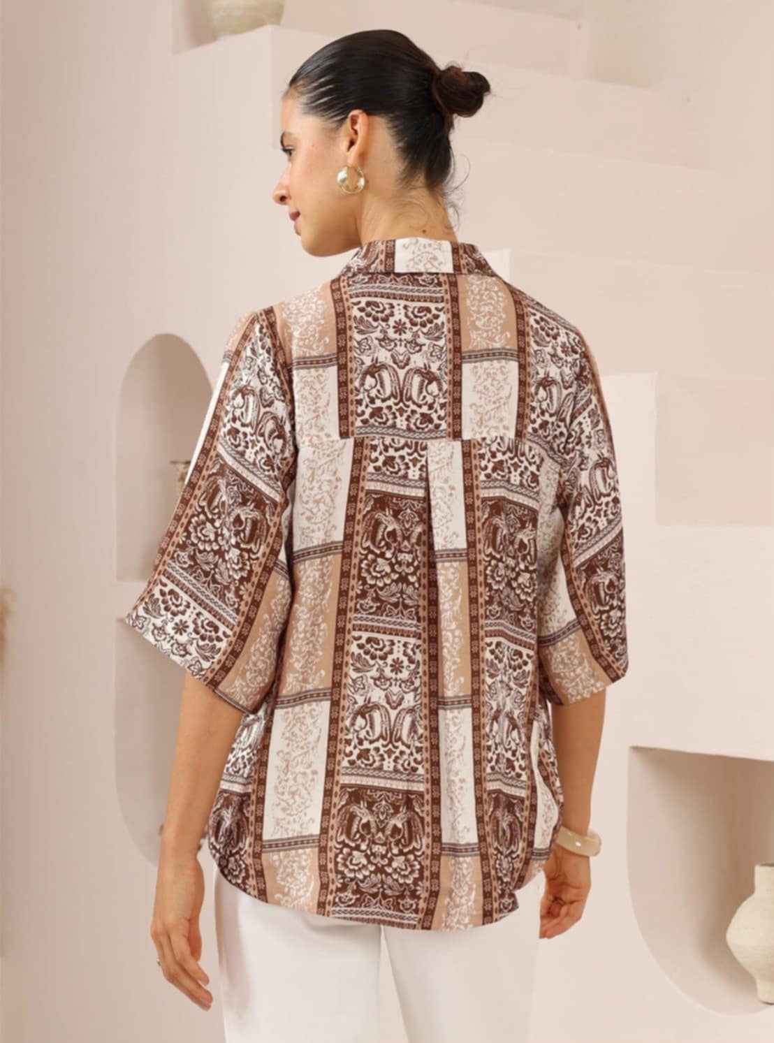 Iris Maxi Mindy Shirt Blouse with Collar Buttoned Front - Chocolate Marquise - Style House Fashion