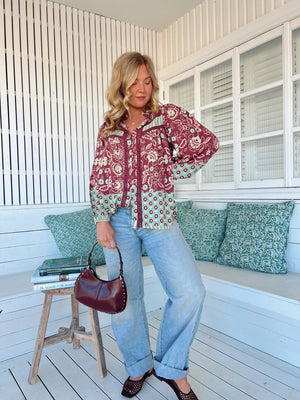 Jaase Bee Blouse Top with Mandarin Collar V Neck Buttons Lace Detail - Athena - Style House Fashion Jaase Jaase Jaase