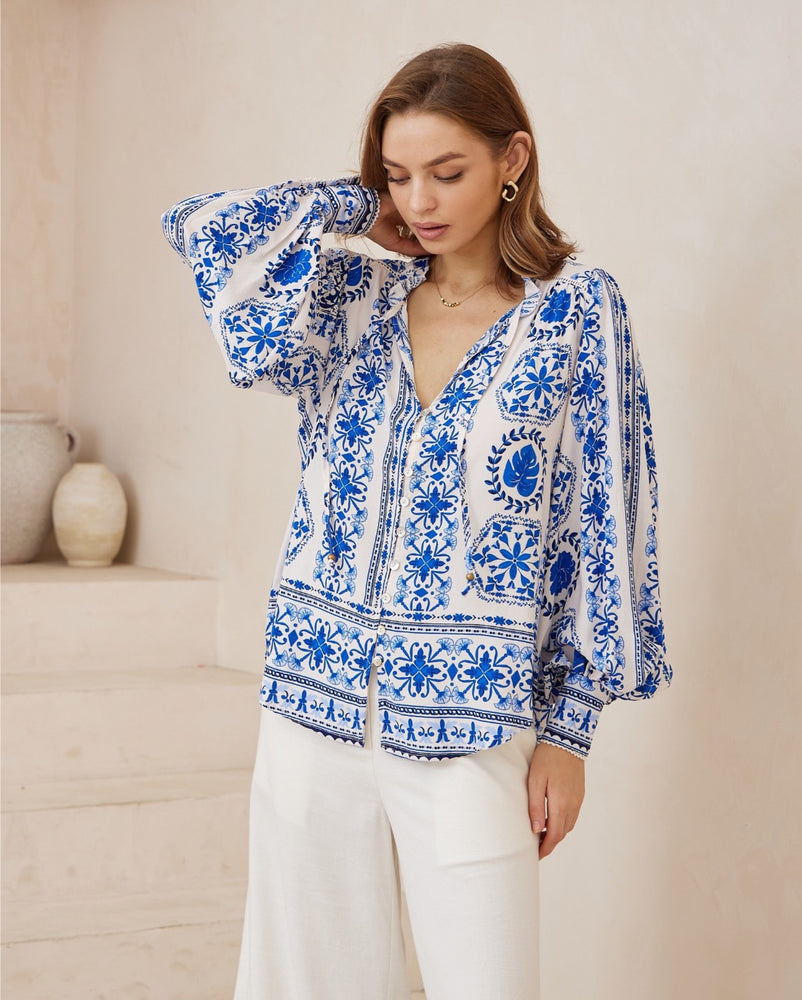 Kelsie Long Sleeve Blouse - Sicily - Style House Fashion Iris Maxi