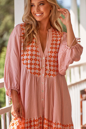 Jaase Ria Midi Dress with Pockets V Neck Buttoned Through - Winny