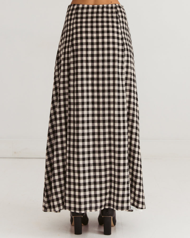 Paper Heart Gingham Maxi Skirt with Elastic Waist A-Line - Gingham