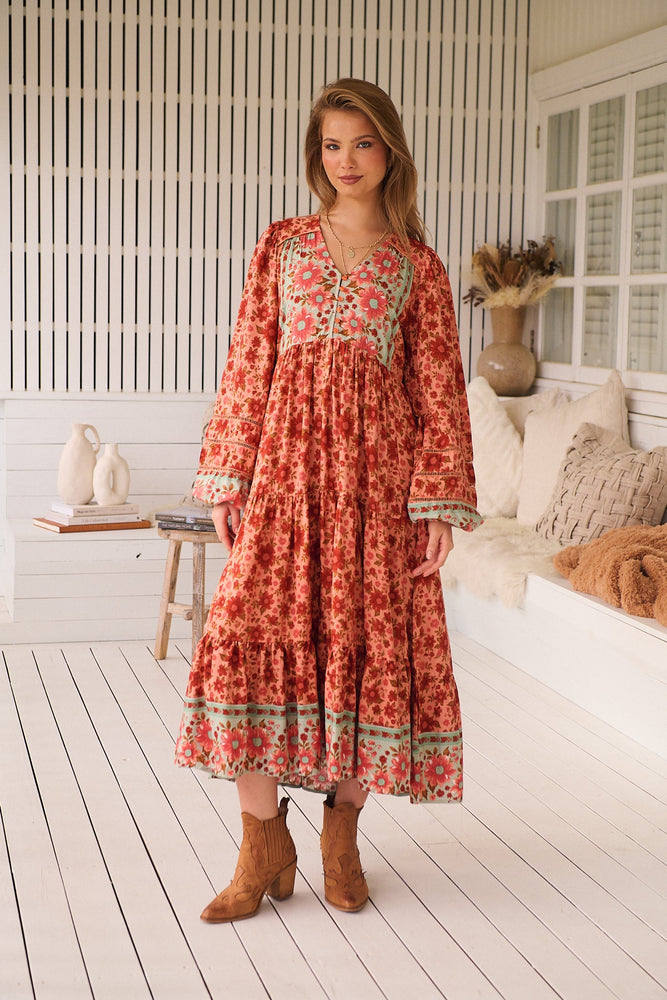 Jaase Eve Midi Dress with Long Billowy Sleeve - Lillianna - Style House Fashion Jaase Jaase