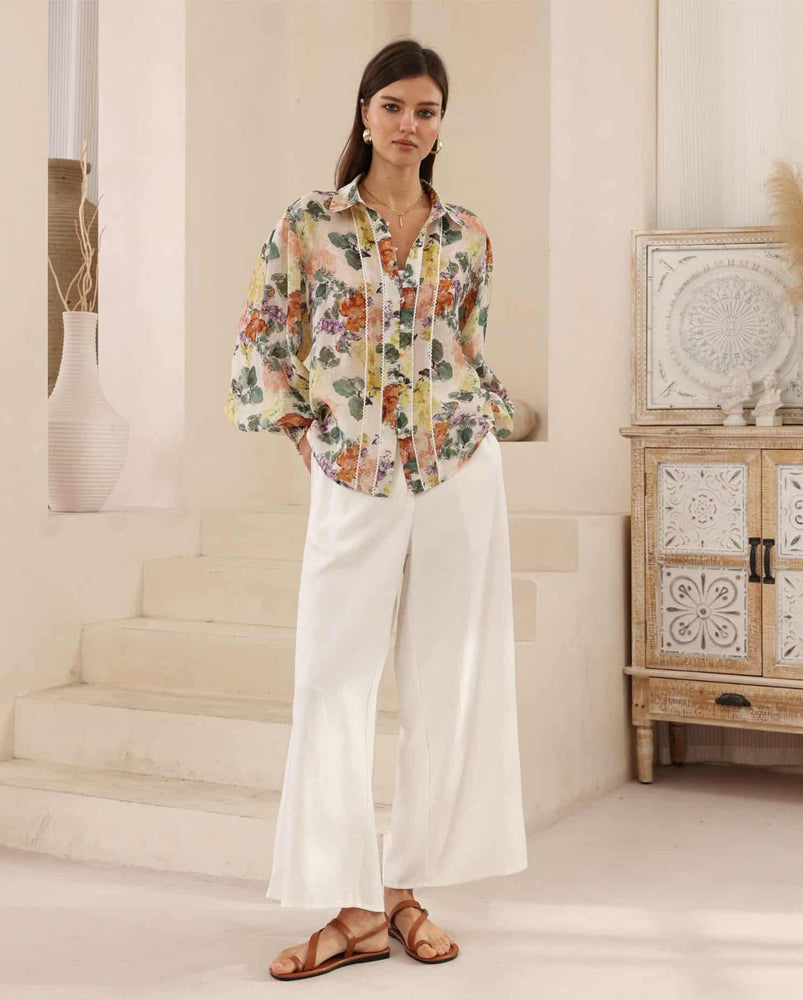 Iris Maxi Maya Blouse Top with Collar Long Sleeve Buttons - Autumn Bliss