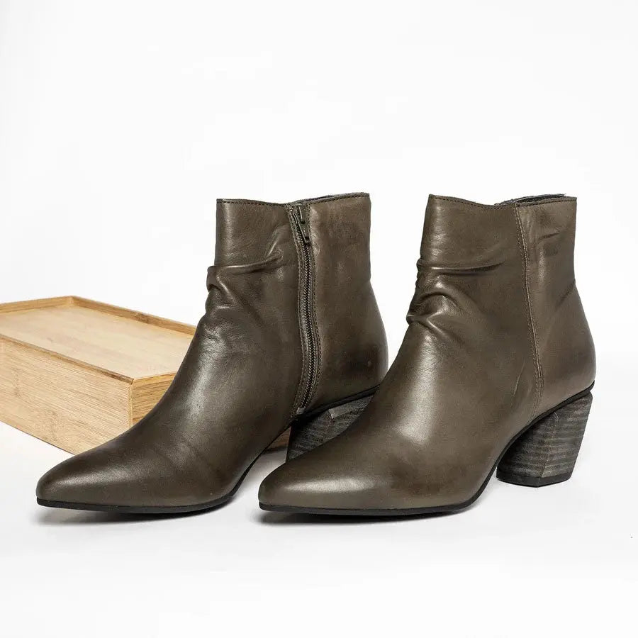 Attica leather brown khaki boots eos ankle boots Attica Leather Boot - Dark Brown Khaki Style House Fashion