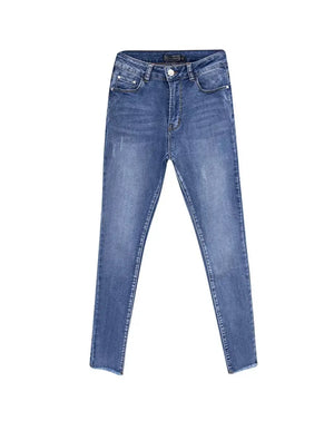 Stretch jeans country denim Country Denim Stretch Skinny Denim Raw Hem Jeans - Mid Blue Style House Fashion
