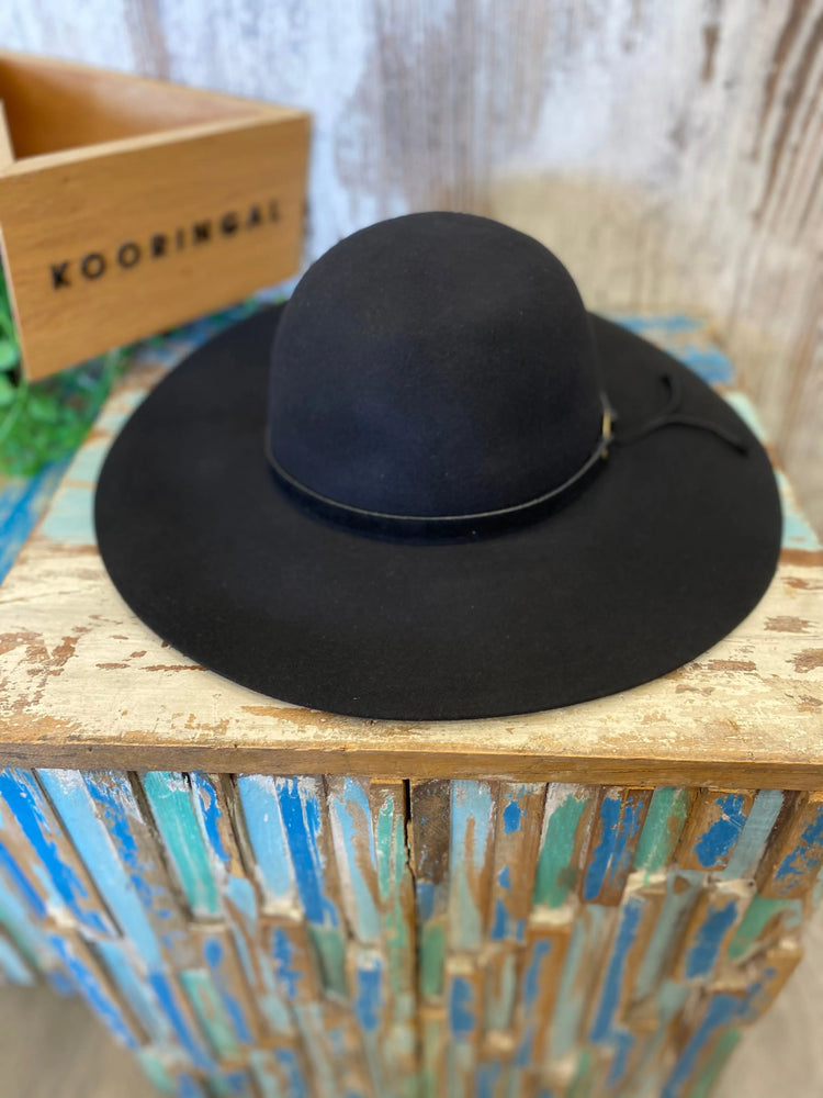 
            
                Load image into Gallery viewer, Ladies Wide Brim Hat ~ Forever After (Black) Kooringal
            
        
