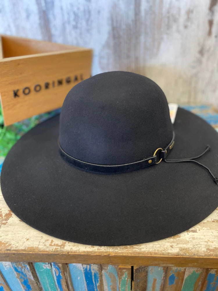 
            
                Load image into Gallery viewer, Ladies Wide Brim Hat ~ Forever After (Black) Kooringal
            
        